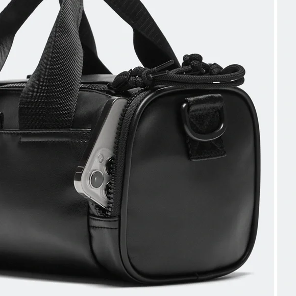 NWT Fabletics Black Vegan Leather Mini Duffle Bag Crossbody - Picture 3 of 5